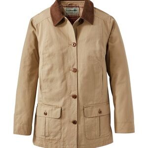 L.L. Bean Women's Tan Canvas Utility Jacket with Brown Corduroy Collar